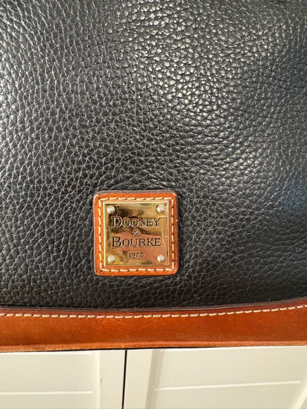 Dooney & Bourke Black with Brown Trim Pebble Grain Satchel - Picture 3 of 8